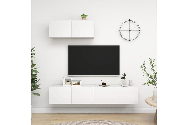 TV-benksett 3 deler hvit sponplate - Hvit - Møbler - Mediamøbel & tv møbel - TV-skap