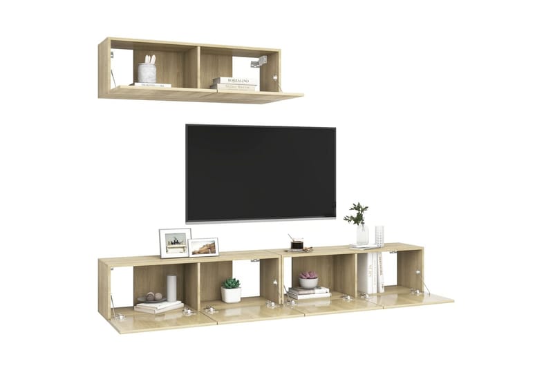 TV-benksett 3 deler sonoma eik sponplate - Brun - Møbler - Mediamøbel & tv møbel - TV-skap