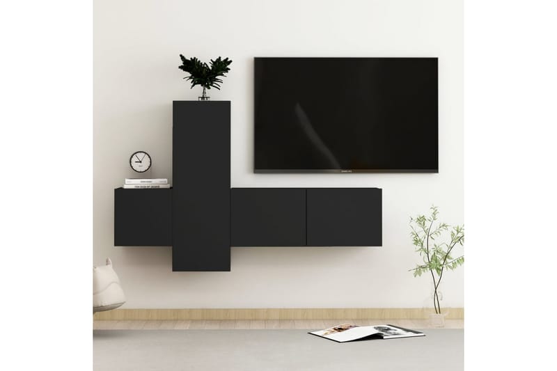 TV-benksett 3 deler svart sponplate - Svart - Møbler - Mediamøbel & tv møbel - TV-skap