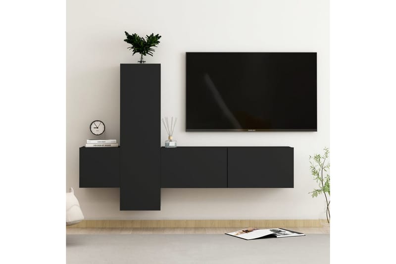 TV-benksett 3 deler svart sponplate - Svart - Møbler - Mediamøbel & tv møbel - TV-skap
