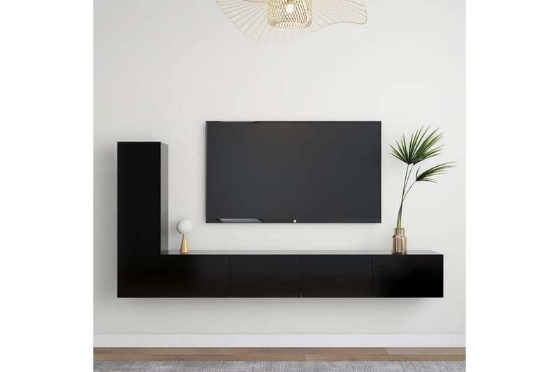 TV-benksett 3 deler svart sponplate - Svart - Møbler - Mediamøbel & tv møbel - TV-skap