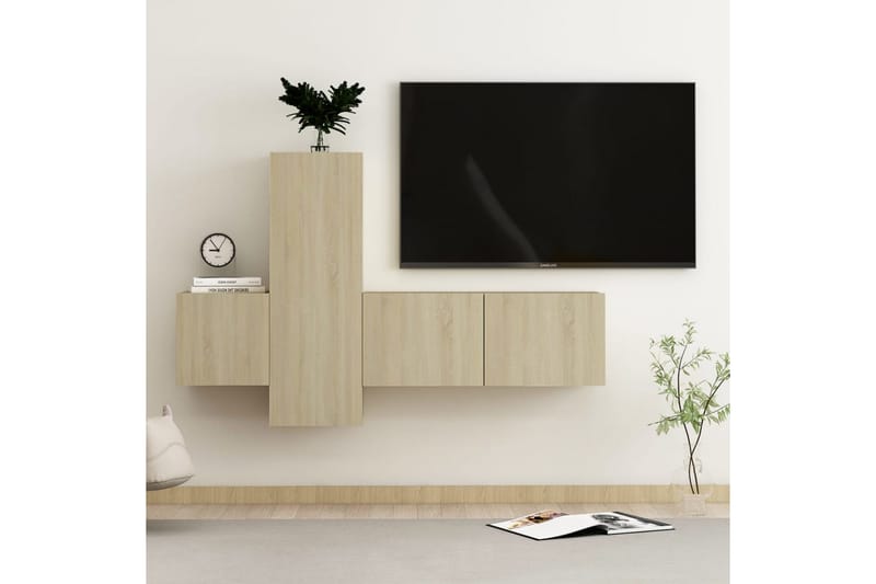 TV-benksett 3 stk sonoma eik sponplate - Brun - Møbler - Mediamøbel & tv møbel - TV-skap