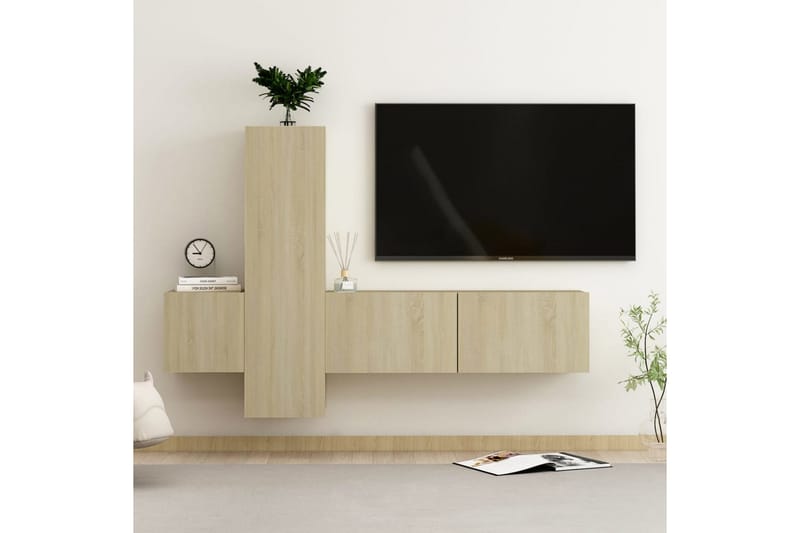 TV-benksett 3 stk sonoma eik sponplate - Brun - Møbler - Mediamøbel & tv møbel - TV-skap