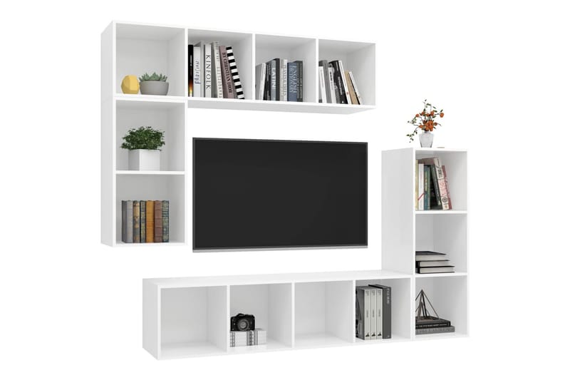 TV-benksett 4 deler hvit sponplate - Hvit - Møbler - Mediamøbel & tv møbel - TV-skap