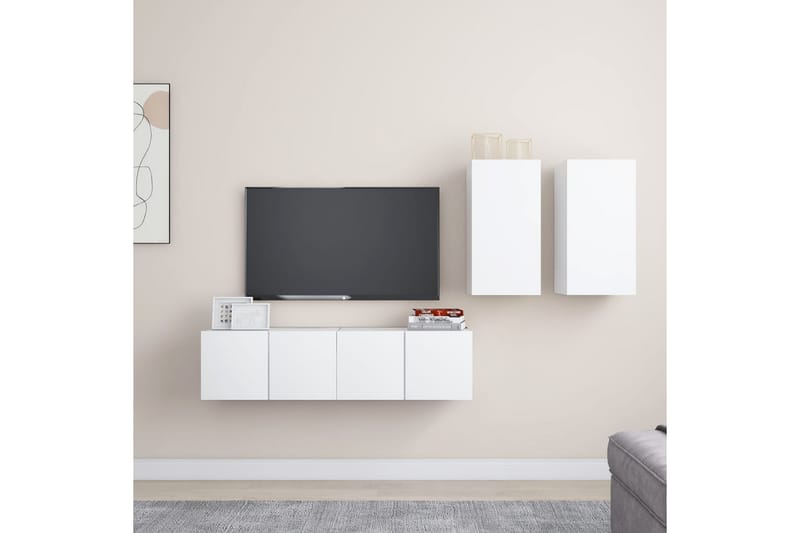 TV-benksett 4 deler hvit sponplate - Hvit - Møbler - Mediamøbel & tv møbel - TV-skap