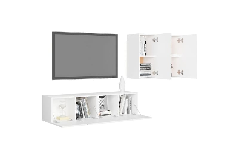 TV-benksett 4 deler hvit sponplate - Hvit - Møbler - Mediamøbel & tv møbel - TV-skap
