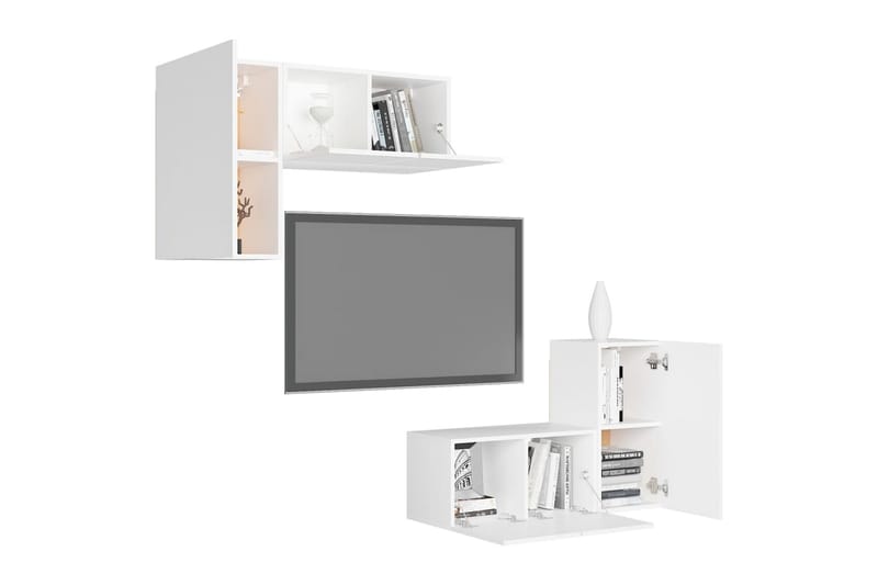 TV-benksett 4 deler hvit sponplate - Hvit - Møbler - Mediamøbel & tv møbel - TV-skap