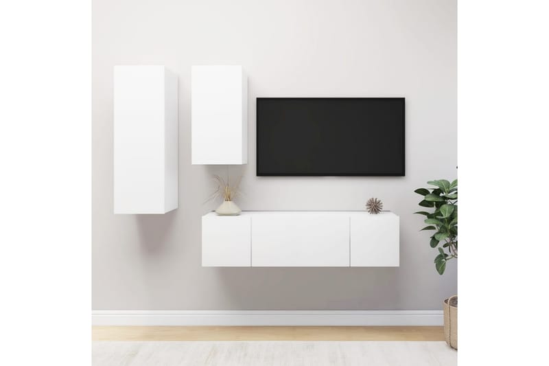 TV-benksett 4 deler hvit sponplate - Hvit - Møbler - Mediamøbel & tv møbel - TV-skap