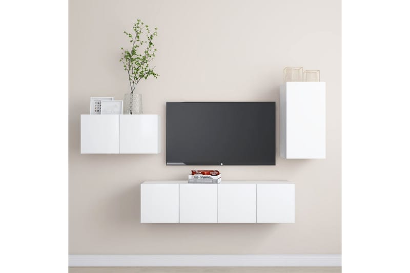 TV-benksett 4 deler hvit sponplate - Hvit - Møbler - Mediamøbel & tv møbel - TV-skap