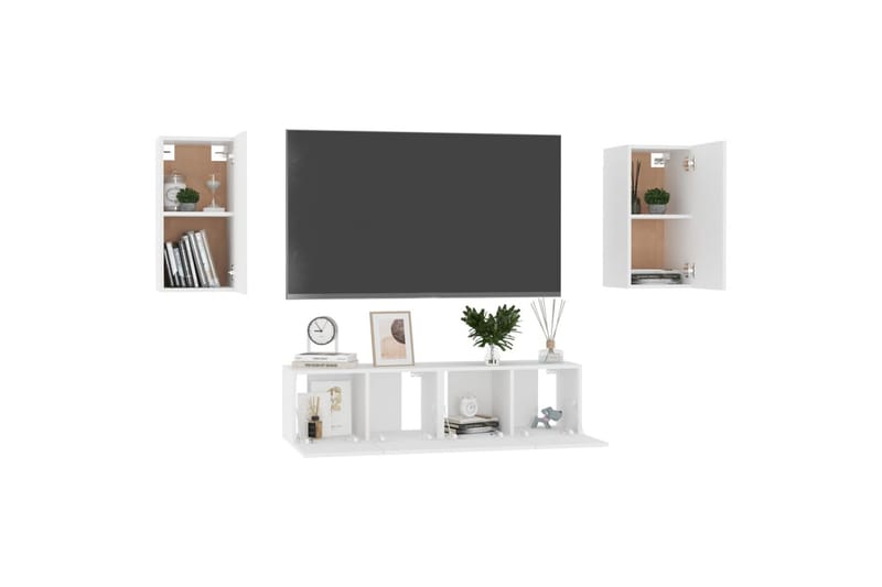 TV-benksett 4 deler hvit sponplate - Hvit - Møbler - Mediamøbel & tv møbel - TV-skap