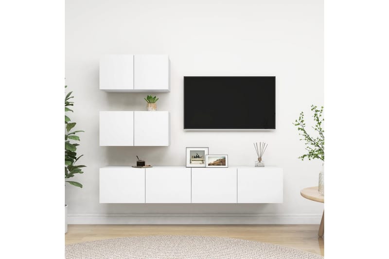 TV-benksett 4 deler hvit sponplate - Hvit - Møbler - Mediamøbel & tv møbel - TV-skap