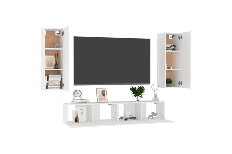 TV-benksett 4 deler hvit sponplate - Hvit - Møbler - Mediamøbel & tv møbel - TV-skap