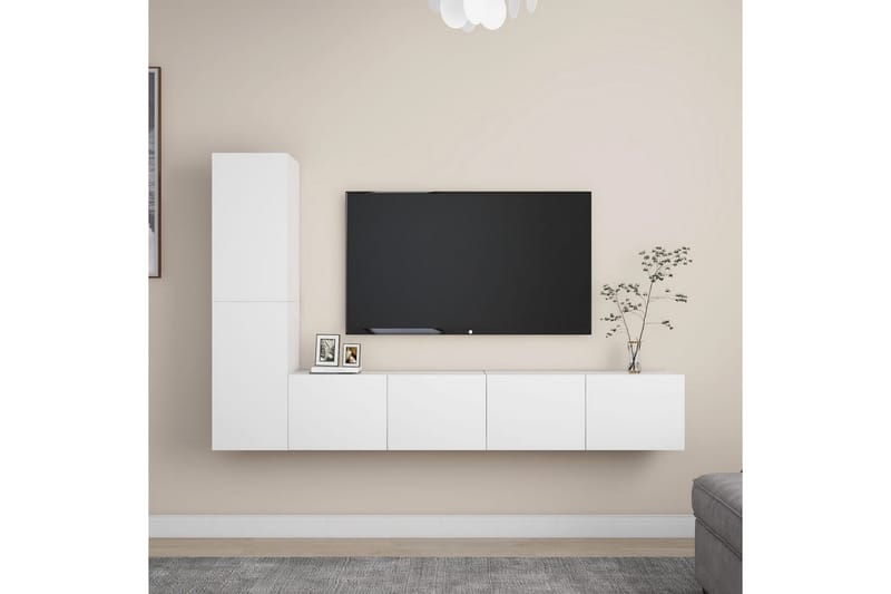 TV-benksett 4 deler hvit sponplate - Hvit - Møbler - Mediamøbel & tv møbel - TV-skap