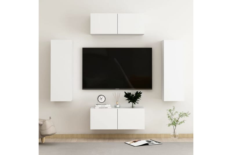 TV-benksett 4 deler hvit sponplate - Hvit - Møbler - Mediamøbel & tv møbel - TV-skap