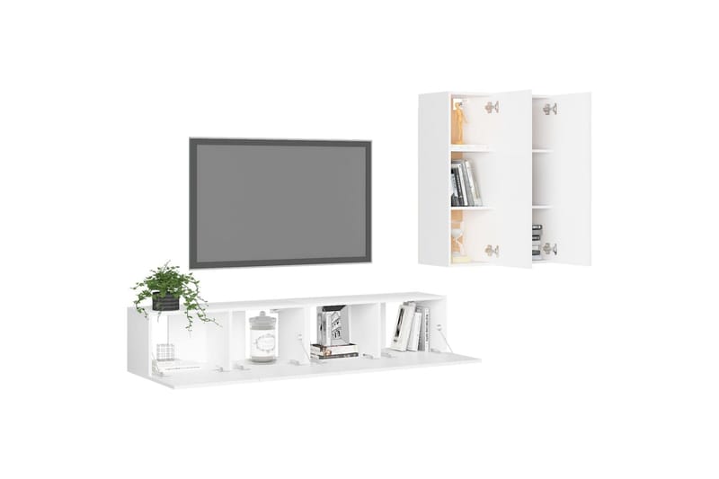TV-benksett 4 deler hvit sponplate - Hvit - Møbler - Mediamøbel & tv møbel - TV-skap