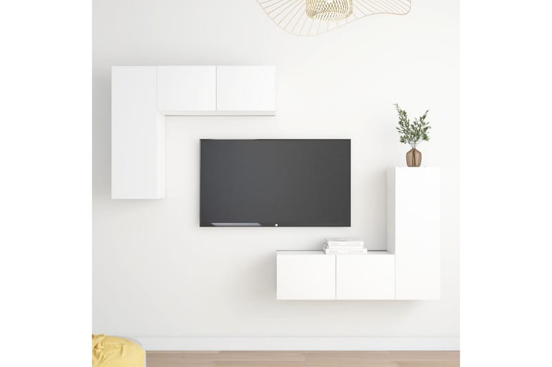 TV-benksett 4 deler hvit sponplate - Hvit - Møbler - Mediamøbel & tv møbel - TV-skap
