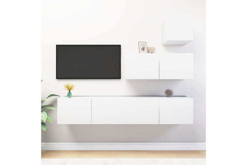 TV-benksett 4 deler hvit sponplate - Hvit - Møbler - Mediamøbel & tv møbel - TV-skap