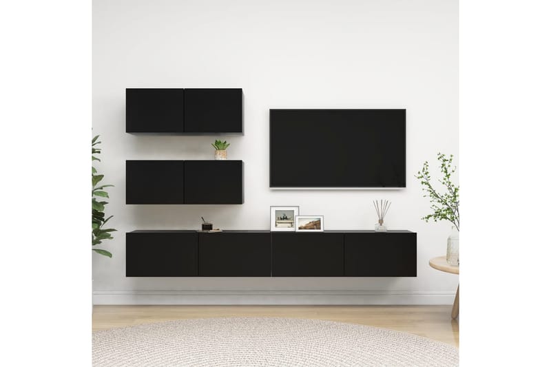 TV-benksett 4 deler svart sponplate - Svart - Møbler - Mediamøbel & tv møbel - TV-skap