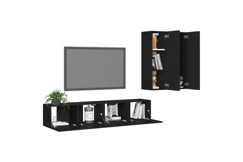 TV-benksett 4 deler svart sponplate - Svart - Møbler - Mediamøbel & tv møbel - TV-skap