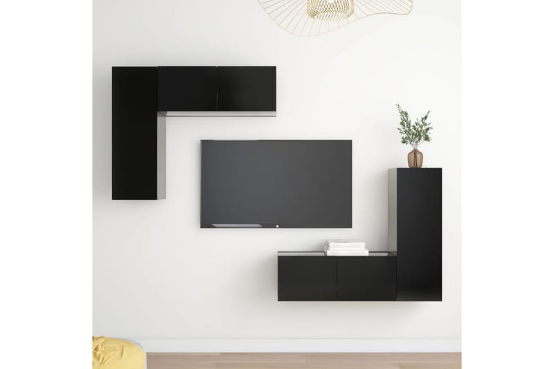 TV-benksett 4 deler svart sponplate - Svart - Møbler - Mediamøbel & tv møbel - TV-skap