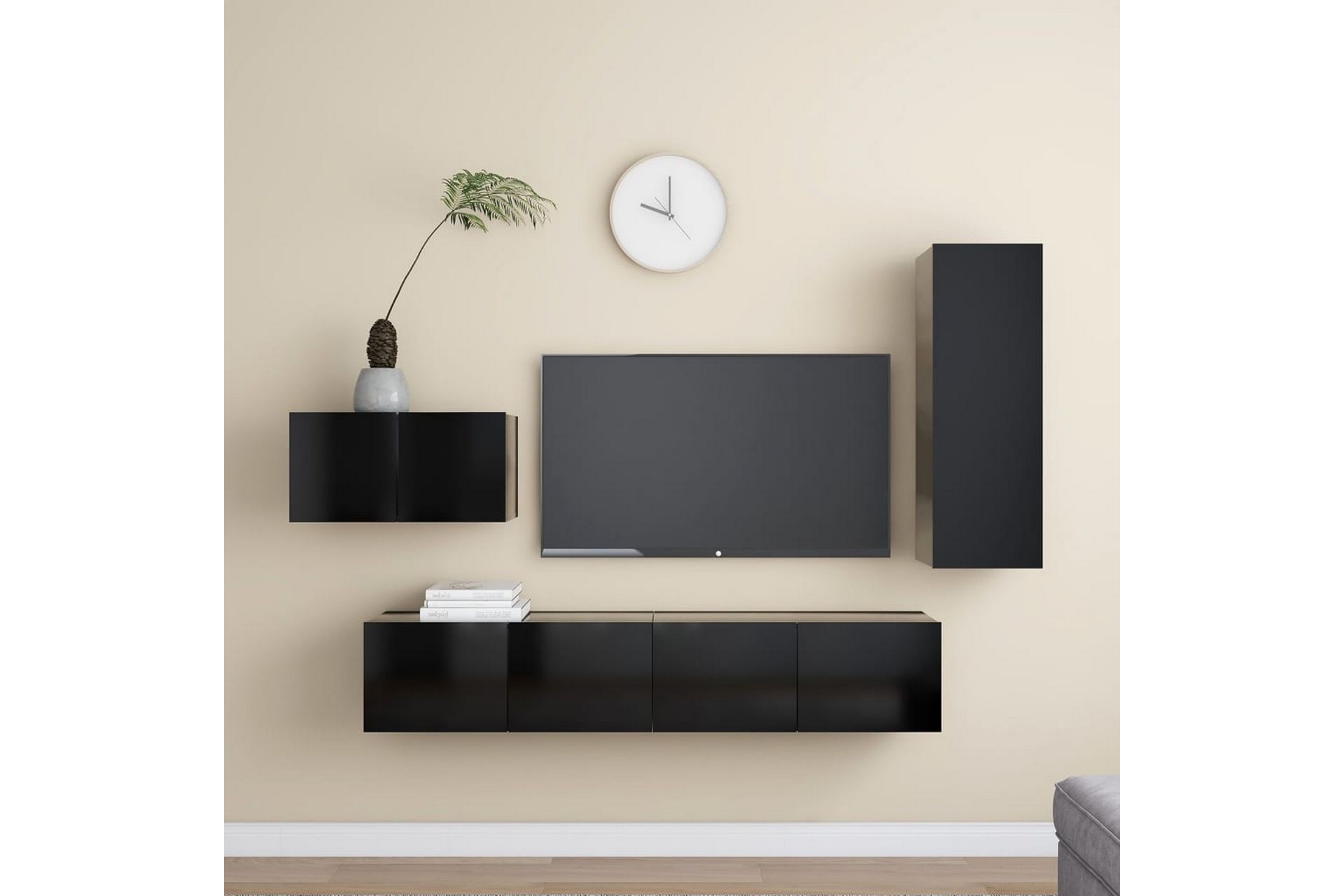 TV-benksett 4 deler svart sponplate - Svart - Møbler - Mediamøbel & tv møbel - TV-skap
