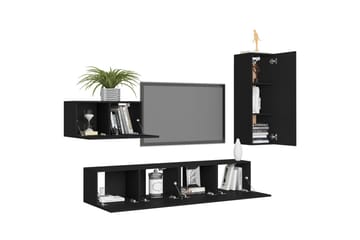TV-benksett 4 deler svart sponplate - Svart - Møbler - Mediamøbel & tv møbel - TV-skap