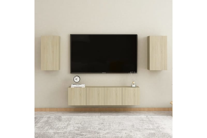 TV-benksett 4 stk sonoma eik sponplate - Brun - Møbler - Mediamøbel & tv møbel - TV-skap