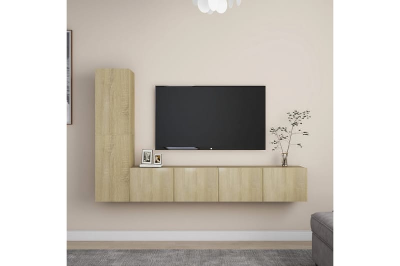 TV-benksett 4 stk sonoma eik sponplate - Brun - Møbler - Mediamøbel & tv møbel - TV-skap