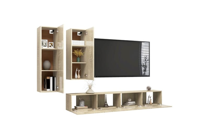 TV-benksett 4 stk sonoma eik sponplate - Brun - Møbler - Mediamøbel & tv møbel - TV-skap