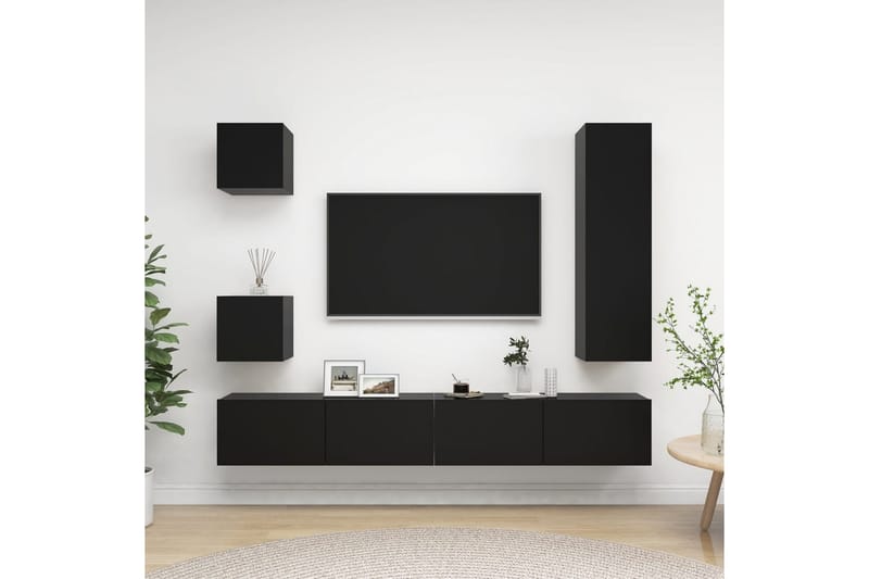 TV-benksett 5 deler svart sponplate - Svart - Møbler - Mediamøbel & tv møbel - TV-skap