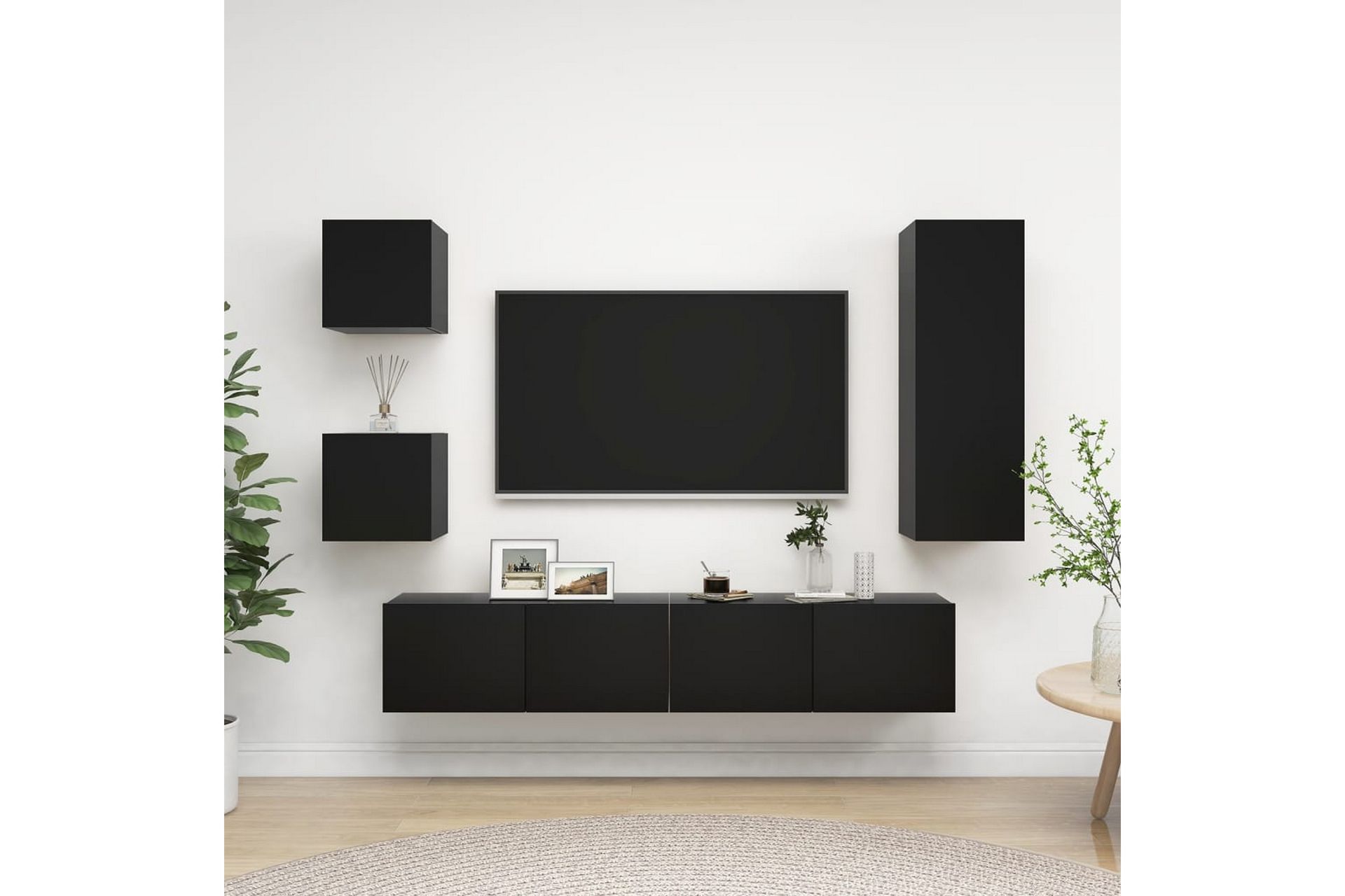 TV-benksett 5 deler svart sponplate - Svart - Møbler - Mediamøbel & tv møbel - TV-skap