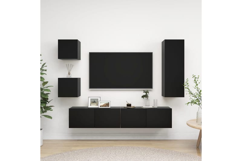 TV-benksett 5 deler svart sponplate - Svart - Møbler - Mediamøbel & tv møbel - TV-skap