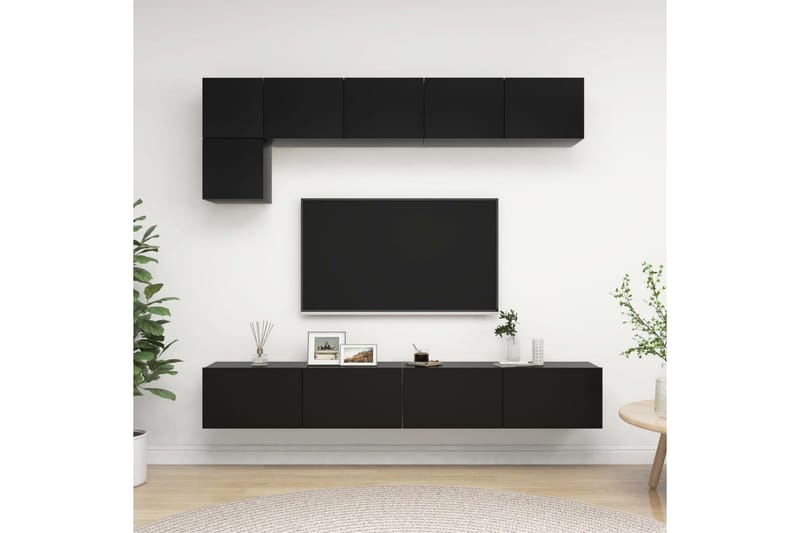 TV-benksett 5 deler svart sponplate - Svart - Møbler - Mediamøbel & tv møbel - TV-skap
