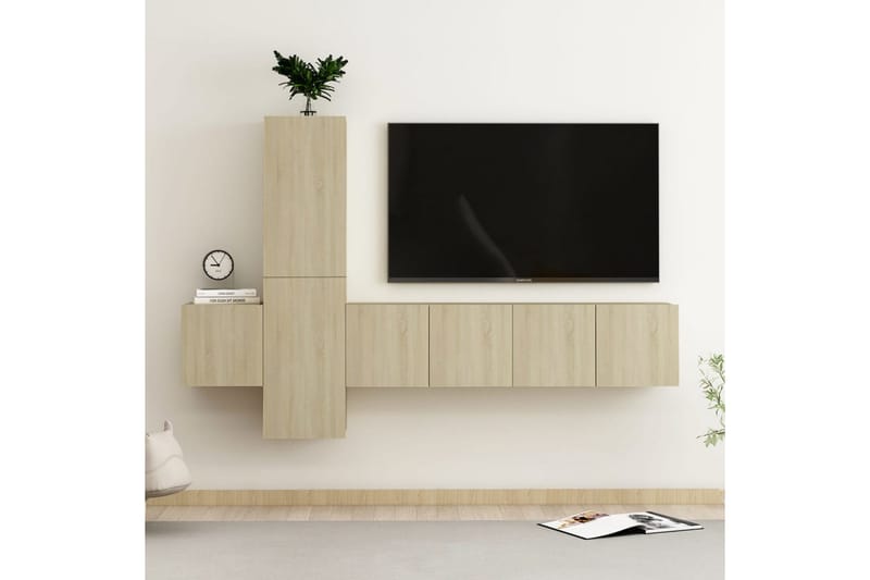 TV-benksett 5 stk sonoma eik sponplate - Brun - Møbler - Mediamøbel & tv møbel - TV-skap