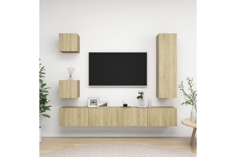 TV-benksett 5 stk sonoma eik sponplate - Brun - Møbler - Mediamøbel & tv møbel - TV-skap