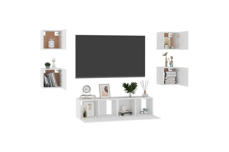 TV-benksett 6 deler hvit sponplate - Hvit - Møbler - Mediamøbel & tv møbel - TV-skap