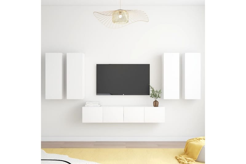 TV-benksett 6 deler hvit sponplate - Hvit - Møbler - Mediamøbel & tv møbel - TV-skap