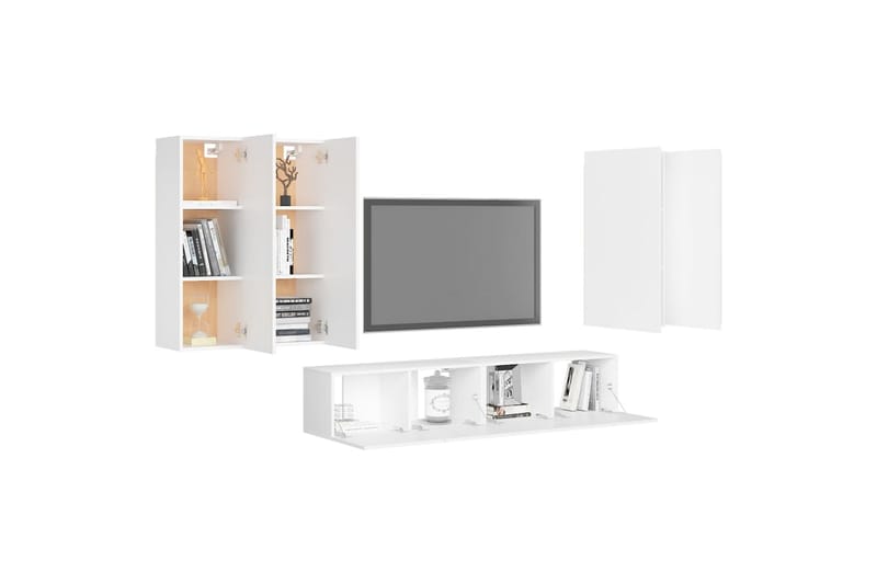 TV-benksett 6 deler hvit sponplate - Hvit - Møbler - Mediamøbel & tv møbel - TV-skap