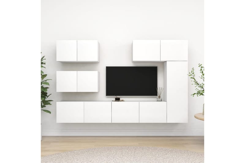 TV-benksett 6 deler hvit sponplate - Hvit - Møbler - Mediamøbel & tv møbel - TV-skap