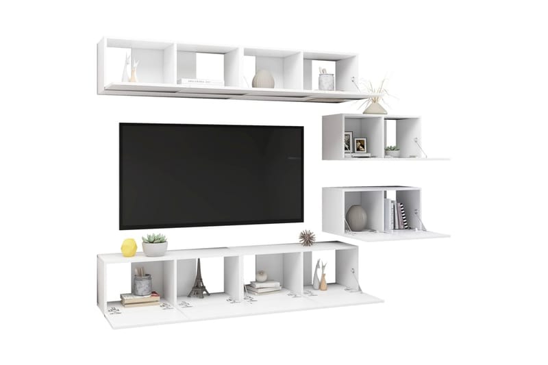 TV-benksett 6 deler hvit sponplate - Hvit - Møbler - Mediamøbel & tv møbel - TV-skap