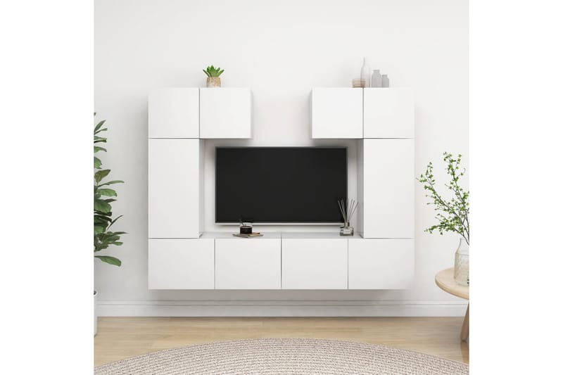 TV-benksett 6 deler hvit sponplate - Hvit - Møbler - Mediamøbel & tv møbel - TV-skap
