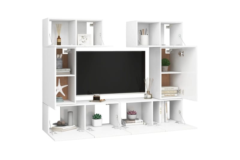 TV-benksett 6 deler hvit sponplate - Hvit - Møbler - Mediamøbel & tv møbel - TV-skap