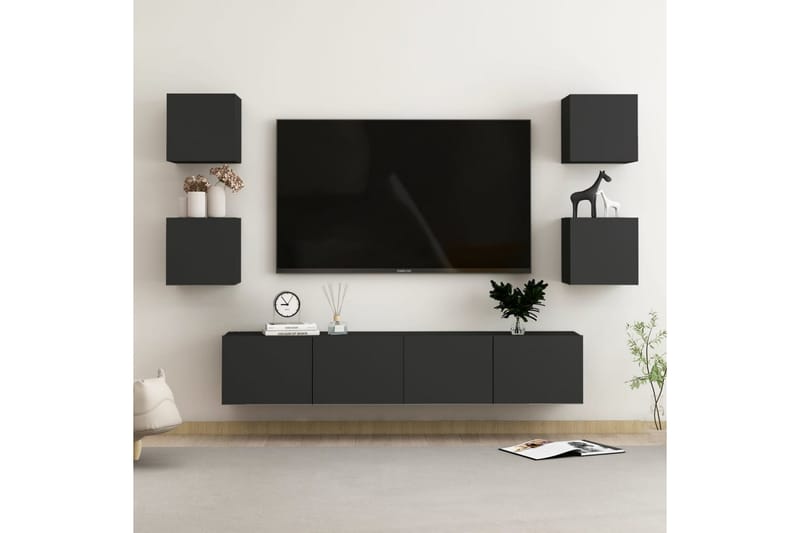 TV-benksett 6 deler svart sponplate - Svart - Møbler - Mediamøbel & tv møbel - TV-skap