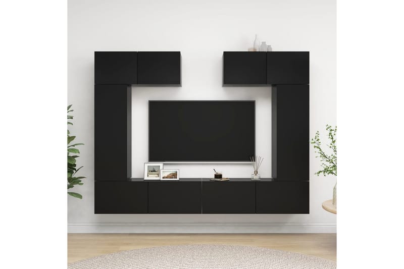 TV-benksett 6 deler svart sponplate - Svart - Møbler - Mediamøbel & tv møbel - TV-skap