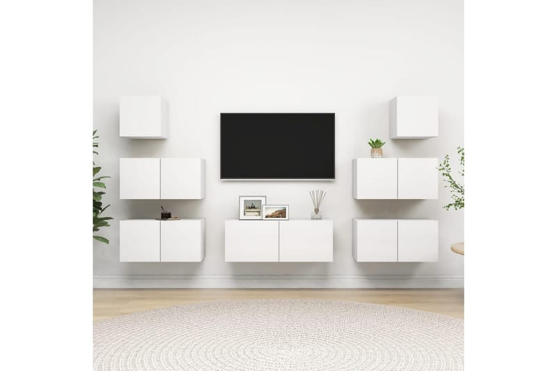 TV-benksett 7 deler hvit sponplate - Hvit - Møbler - Mediamøbel & tv møbel - TV-skap