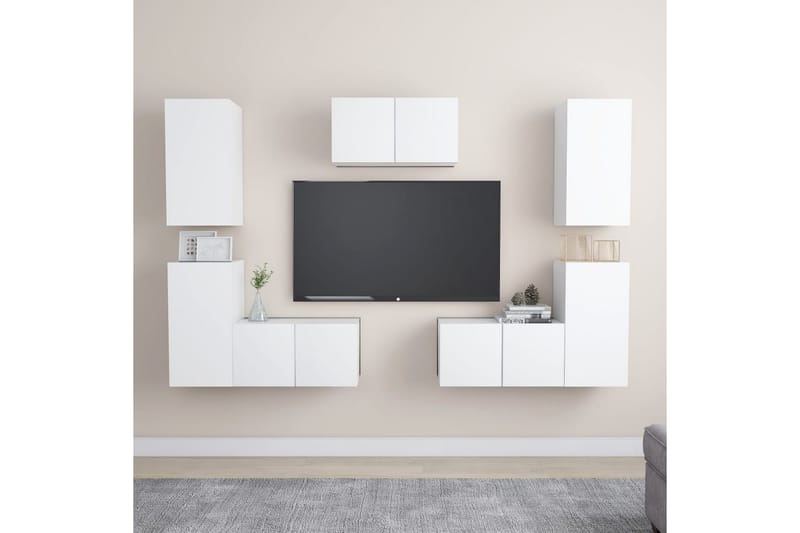 TV-benksett 7 deler hvit sponplate - Hvit - Møbler - Mediamøbel & tv møbel - TV-skap