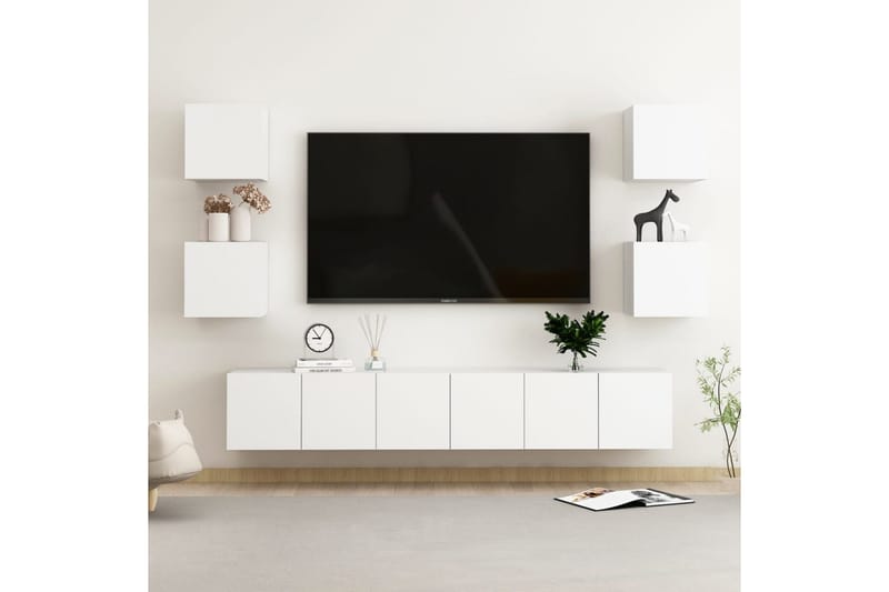 TV-benksett 7 deler hvit sponplate - Hvit - Møbler - Mediamøbel & tv møbel - TV-skap
