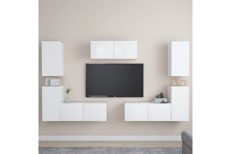 TV-benksett 7 deler hvit sponplate - Hvit - Møbler - Mediamøbel & tv møbel - TV-skap