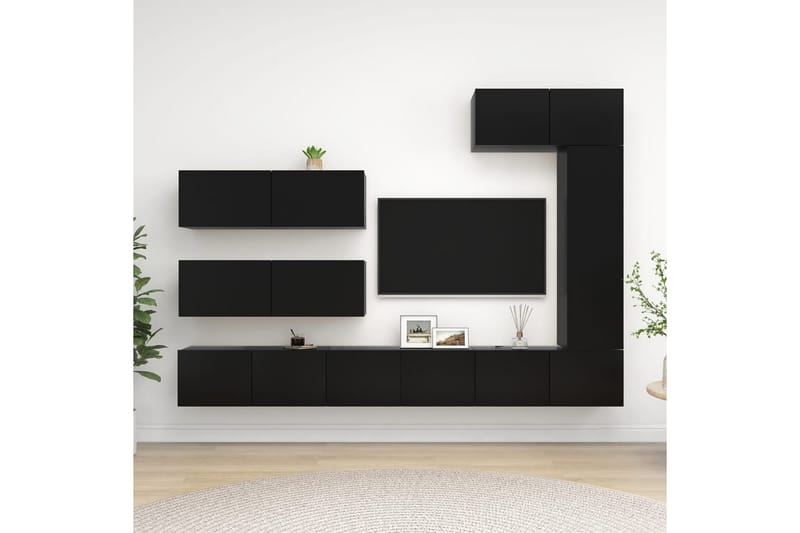 TV-benksett 7 deler svart sponplate - Svart - Møbler - Mediamøbel & tv møbel - TV-skap