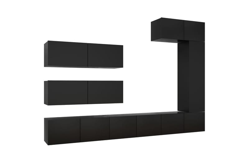 TV-benksett 7 deler svart sponplate - Svart - Møbler - Mediamøbel & tv møbel - TV-skap